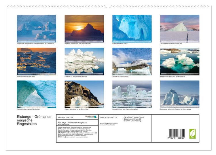 Produktbild: Eisberge - Gr&ouml;nlands magische Eisgestalten (hochwertiger Premium Wandkalender 2026 DIN A2 quer), Kunstdruck in Hochglanz