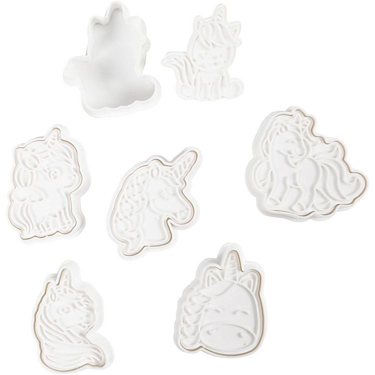 Produktbild: Creativ Company Ausstecher mit Stempelgriff, Einhorn, Gr&ouml;&szlig;e 6-7,5 cm, Wei&szlig;, 6 Stk