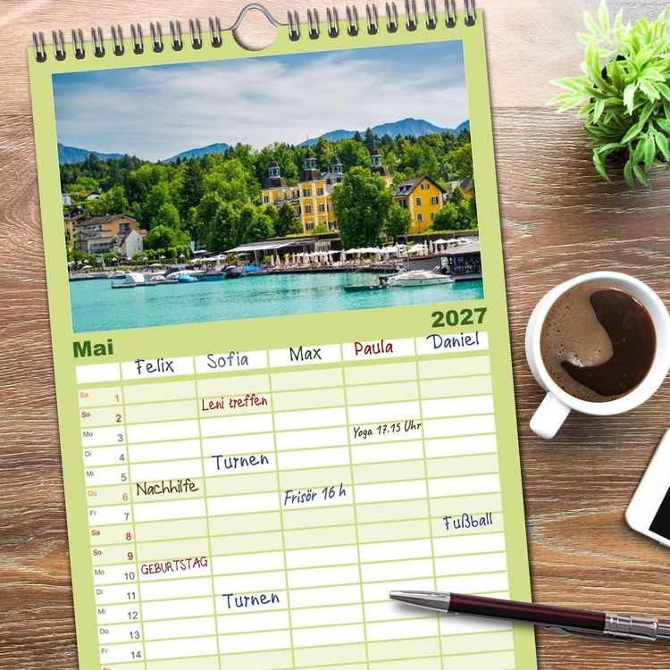 Produktbild: Familienplaner 2027 - Rund um den W&ouml;rthersee in &Ouml;sterreich mit 5 Spalten (Wandkalender, 21 x 45 cm) CALVENDO
