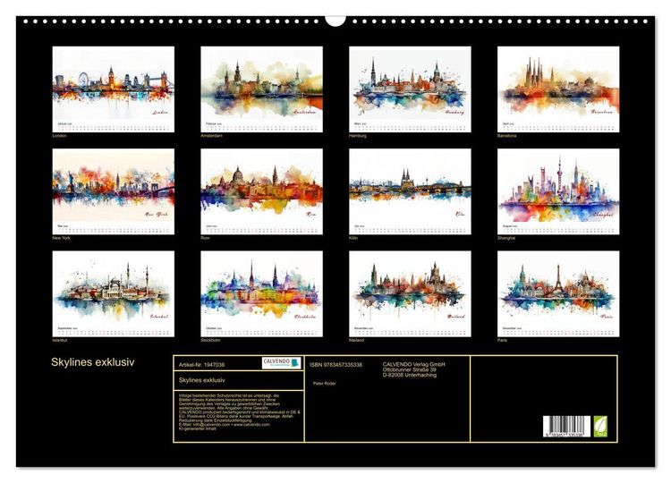 Produktbild: Skylines exklusiv (Wandkalender 2026 DIN A2 quer), CALVENDO Monatskalender