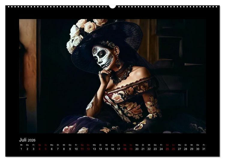 Produktbild: Festliche Dia de Muertos Portr&auml;ts (hochwertiger Premium Wandkalender 2026 DIN A2 quer), Kunstdruck in Hochglanz