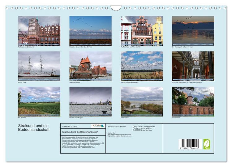 Produktbild: Stralsund und die Boddenlandschaft (Wandkalender 2026 DIN A3 quer), CALVENDO Monatskalender