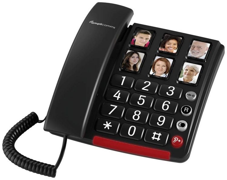 Produktbild: Amplicomms BigTel 40 Schnurgebundenes Seniorentelefon Foto-Tasten, f&uuml;r H&ouml;rger&auml;te kompatibel, Wahlwiederholung LED-Display Schwarz