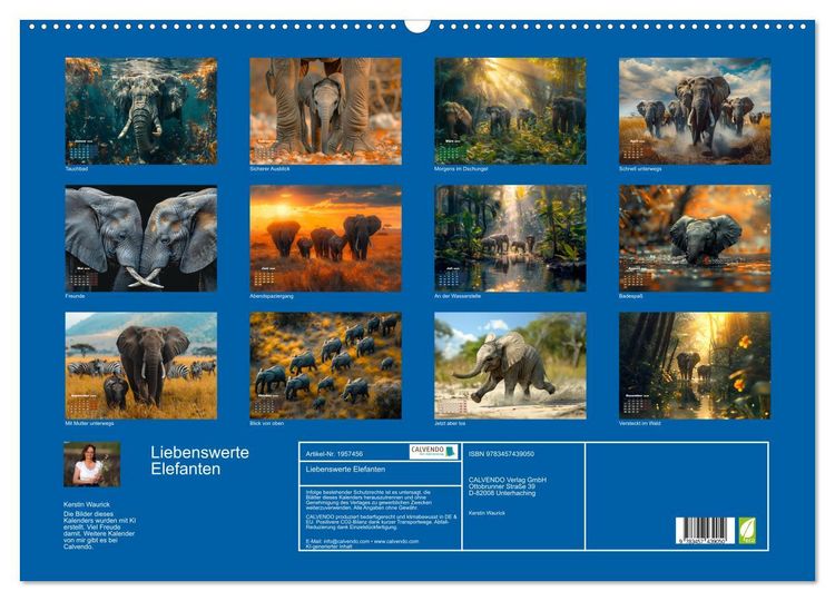 Produktbild: Liebenswerte Elefanten (Wandkalender 2026 DIN A2 quer), CALVENDO Monatskalender