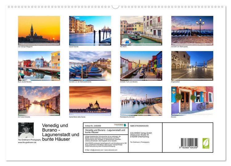 Produktbild: Venedig und Burano - Lagunenstadt und bunte H&auml;user (hochwertiger Premium Wandkalender 2027 DIN A2 quer), Kunstdruck in Hochglanz