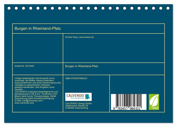 Produktbild: Burgen in Rheinland-Pfalz (Tischkalender 2026 DIN A5 quer), CALVENDO Monatskalender