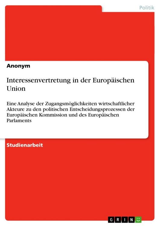 Produktbild: Interessenvertretung in der Europ&auml;ischen Union