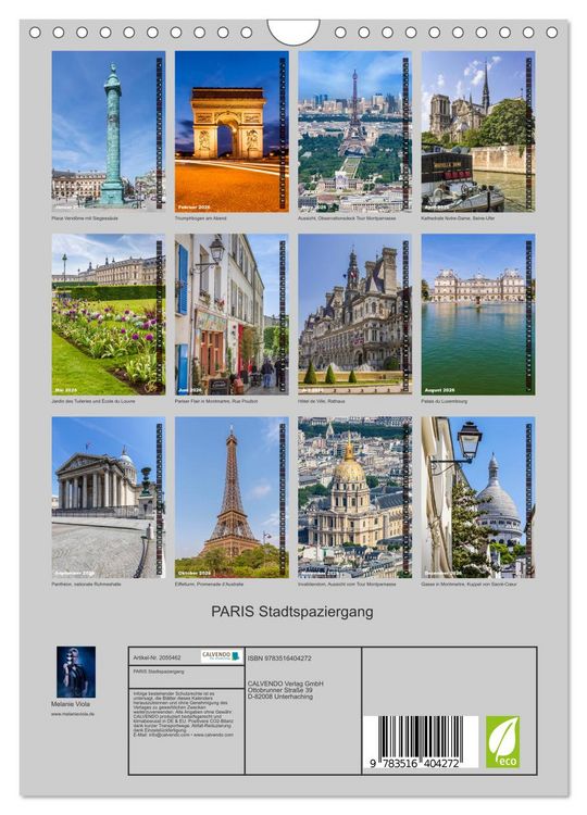 Produktbild: PARIS Stadtspaziergang (Wandkalender 2026 DIN A4 hoch), CALVENDO Monatskalender