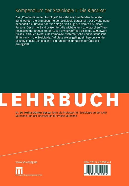 Produktbild: Kompendium der Soziologie II: Die Klassiker