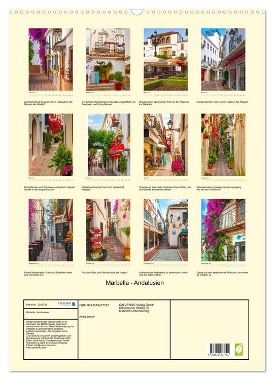 Produktbild: Marbella - Andalusien (Wandkalender 2026 DIN A2 hoch), CALVENDO Monatskalender