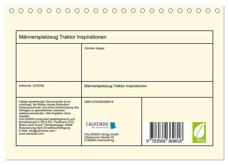 Produktbild: M&auml;nnerspielzeug Traktor Inspirationen (Tischkalender 2027 DIN A5 quer), CALVENDO Monatskalender