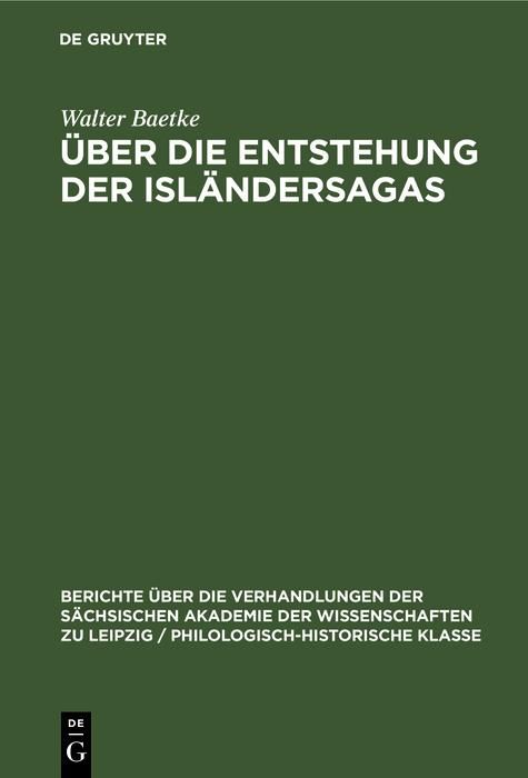 Produktbild: &Uuml;ber die Entstehung der Isl&auml;ndersagas