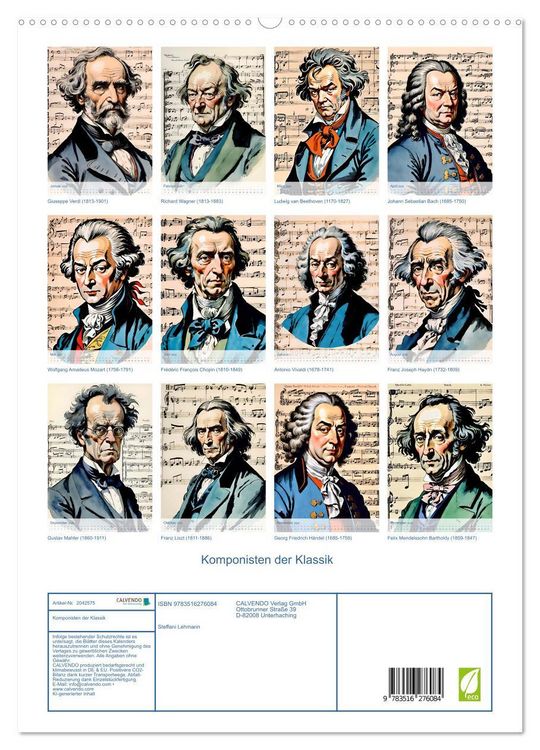 Produktbild: Komponisten der Klassik (hochwertiger Premium Wandkalender 2026 DIN A2 hoch), Kunstdruck in Hochglanz