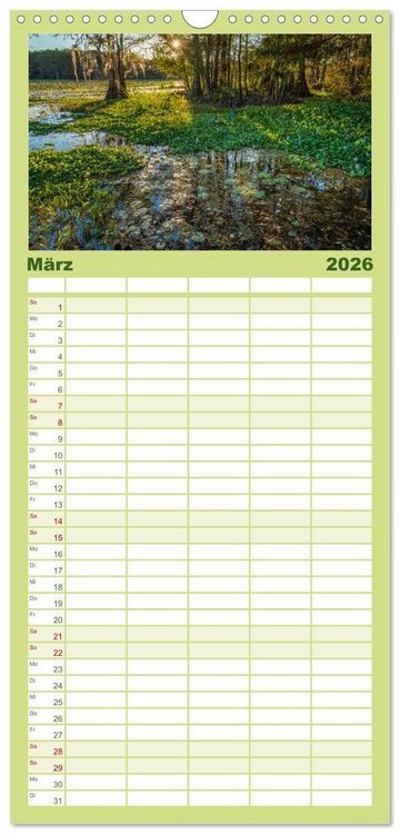Produktbild: Familienplaner 2026 - Natur Paradies Mississippi Delta mit 5 Spalten (Wandkalender, 21 x 45 cm) CALVENDO