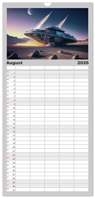 Produktbild: Familienplaner 2026 - Fliegende Untertasse - Die gro&szlig;e Fantasiereise mit 5 Spalten (Wandkalender, 21 x 45 cm) CALVENDO
