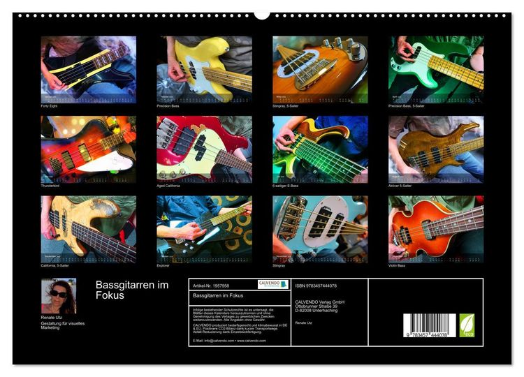 Produktbild: Bassgitarren im Fokus (hochwertiger Premium Wandkalender 2026 DIN A2 quer), Kunstdruck in Hochglanz