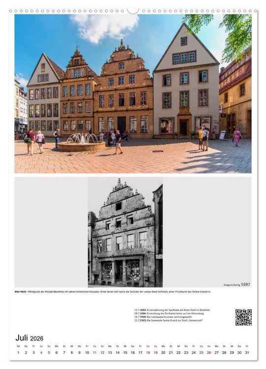 Produktbild: Bielefelder Fotomotive heute und damals mit historischen Ereignissen (hochwertiger Premium Wandkalender 2026 DIN A2 hoch), Kunstdruck in Hochglanz
