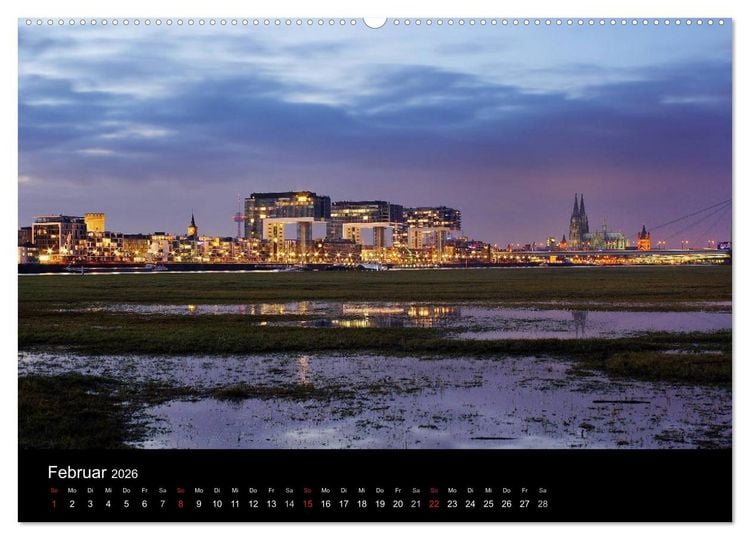 Produktbild: k&ouml;ln dunkel bunt - Die Stadt in anderem Licht! (Wandkalender 2026 DIN A2 quer), CALVENDO Monatskalender