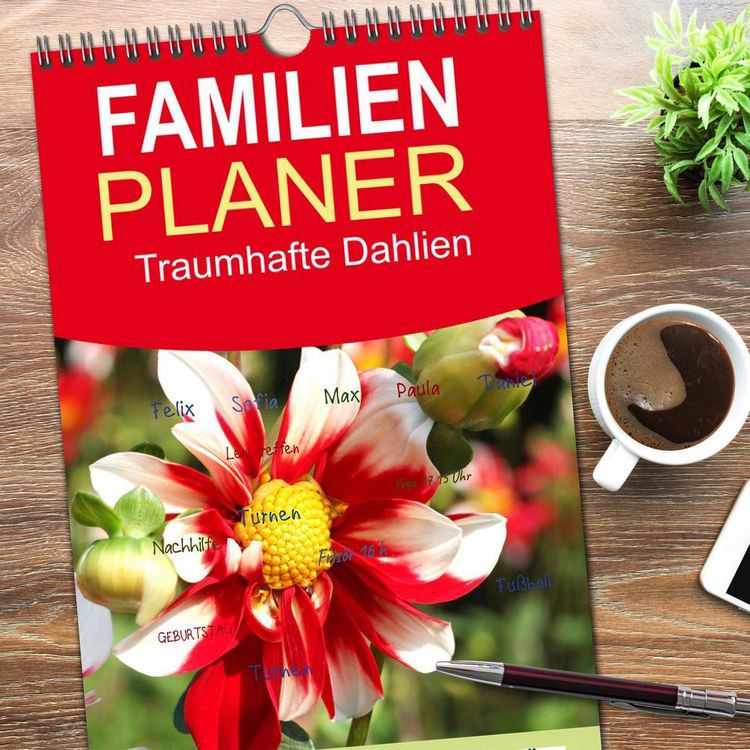 Produktbild: Familienplaner 2026 - Traumhafte Dahlien mit 5 Spalten (Wandkalender, 21 x 45 cm) CALVENDO