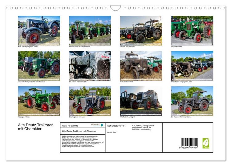 Produktbild: Alte Deutz Traktoren mit Charakter (Wandkalender 2027 DIN A3 quer), CALVENDO Monatskalender