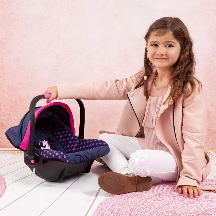 Produktbild: Bayer Design 67954AA - Puppen-Autositz Deluxe Car Seat, mit Dach, Einhorn-Motiv, blau/pink