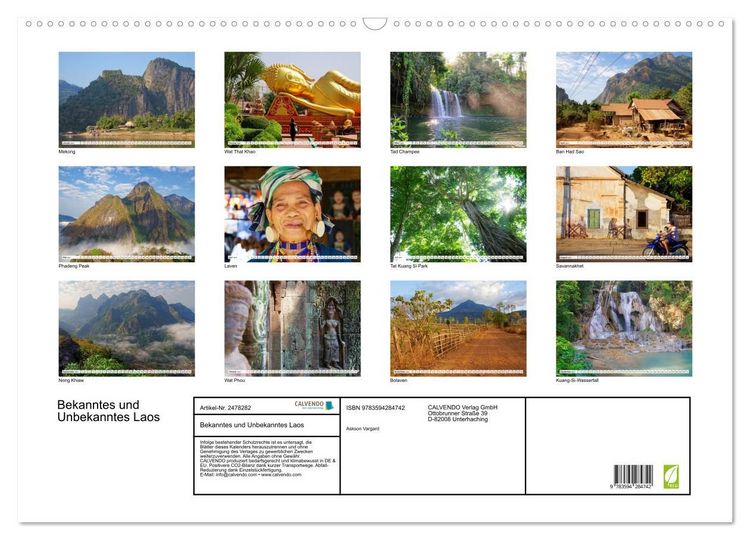 Produktbild: Bekanntes und Unbekanntes Laos (Wandkalender 2027 DIN A2 quer), CALVENDO Monatskalender