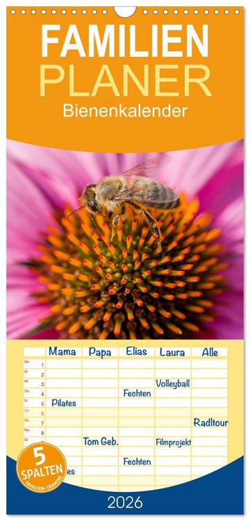 Produktbild: Familienplaner 2026 - Bienenkalender mit 5 Spalten (Wandkalender, 21 x 45 cm) CALVENDO