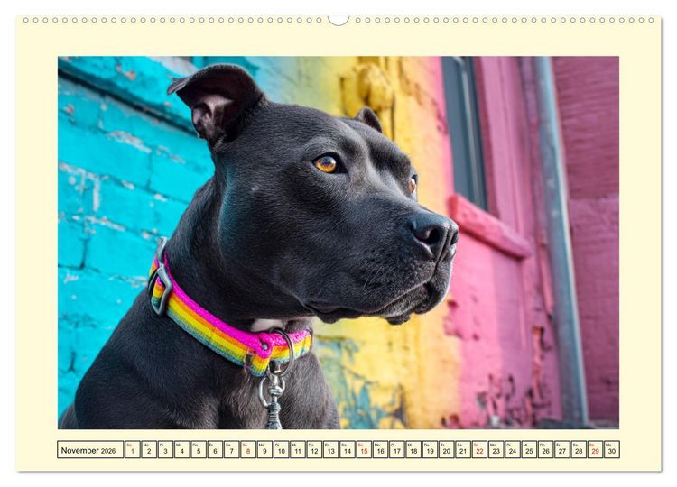 Produktbild: Pit Bull Terrier. Zwischen Wildblumen und Gro&szlig;stadtglanz (hochwertiger Premium Wandkalender 2026 DIN A2 quer), Kunstdruck in Hochglanz