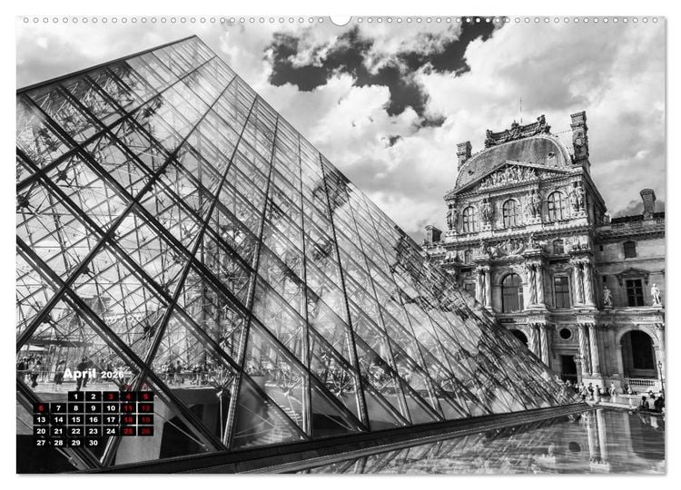 Produktbild: Paris-Impressionen in Schwarz-Wei&szlig; (Wandkalender 2026 DIN A2 quer), CALVENDO Monatskalender