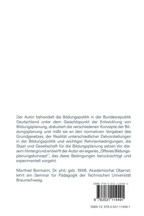 Produktbild: Bildungsplanung in der Bundesrepublik Deutschland