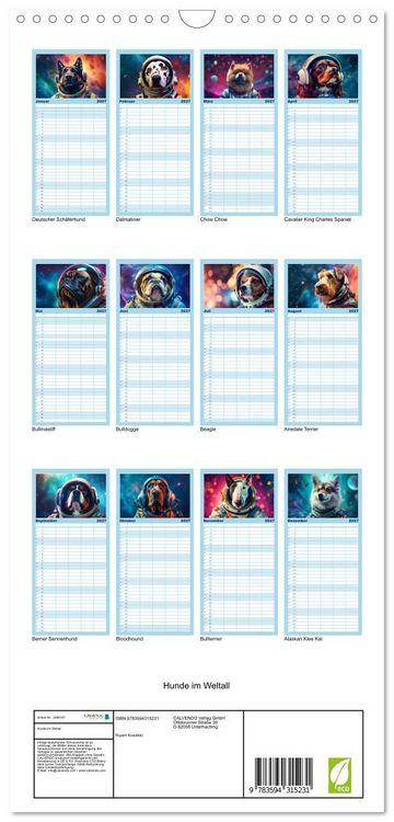 Produktbild: Familienplaner 2027 - Hunde im Weltall mit 5 Spalten (Wandkalender, 21 x 45 cm) CALVENDO