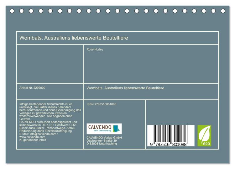 Produktbild: Wombats. Australiens liebenswerte Beuteltiere (Tischkalender 2027 DIN A5 quer), CALVENDO Monatskalender