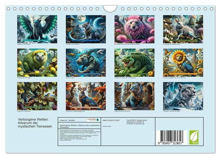 Produktbild: Verborgene Welten: Arkanum der mystischen Tierwesen (Wandkalender 2026 DIN A4 quer), CALVENDO Monatskalender