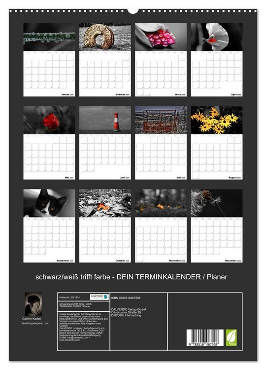 Produktbild: schwarz/wei&szlig; trifft farbe - DEIN TERMINKALENDER / Planer (hochwertiger Premium Wandkalender 2026 DIN A2 hoch), Kunstdruck in Hochglanz