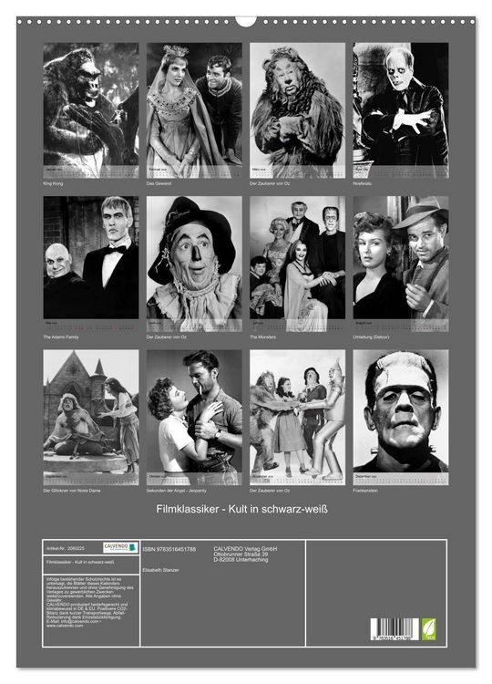 Produktbild: Filmklassiker - Kult in schwarz-wei&szlig; (Wandkalender 2026 DIN A2 hoch), CALVENDO Monatskalender