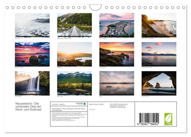 Produktbild: Neuseeland - Die sch&ouml;nsten Orte der Nord- und S&uuml;dinsel (Wandkalender 2026 DIN A4 quer), CALVENDO Monatskalender
