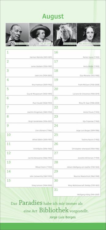 Produktbild: Der literarische Geburtstagskalender - Mit Geburtstagskindern und Zitaten