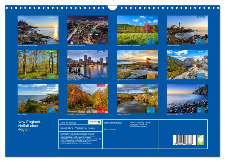 Produktbild: New England - Vielfalt einer Region (Wandkalender 2026 DIN A3 quer), CALVENDO Monatskalender