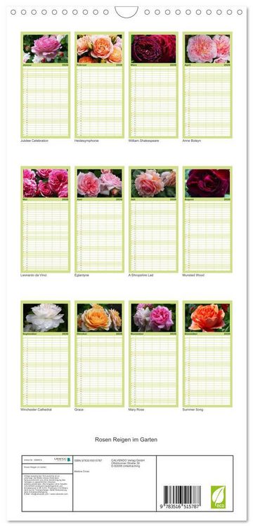 Produktbild: Familienplaner 2026 - Rosen Reigen im Garten mit 5 Spalten (Wandkalender, 21 x 45 cm) CALVENDO