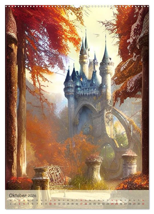 Produktbild: M&auml;rchenhafte Schl&ouml;sser - In den Jahreszeiten - Digitalart (hochwertiger Premium Wandkalender 2026 DIN A2 hoch), Kunstdruck in Hochglanz