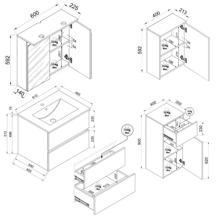 Produktbild: 5 tlg. Badm&ouml;bel-Set mit Waschbecken Cosila-I 61 cm