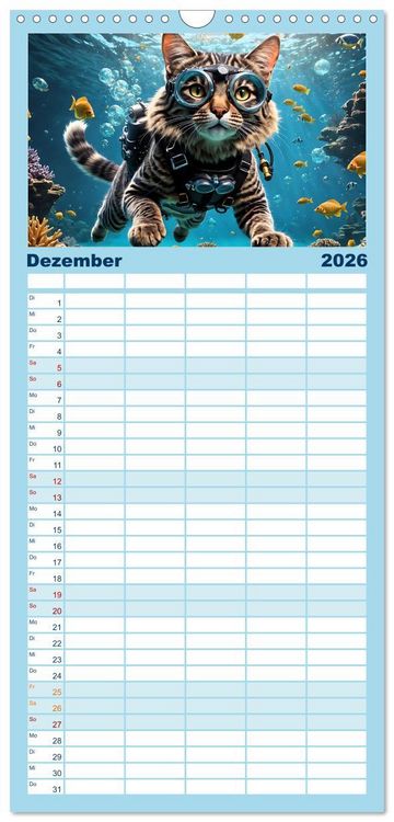 Produktbild: Familienplaner 2026 - Katzen unter Wasser mit 5 Spalten (Wandkalender, 21 x 45 cm) CALVENDO