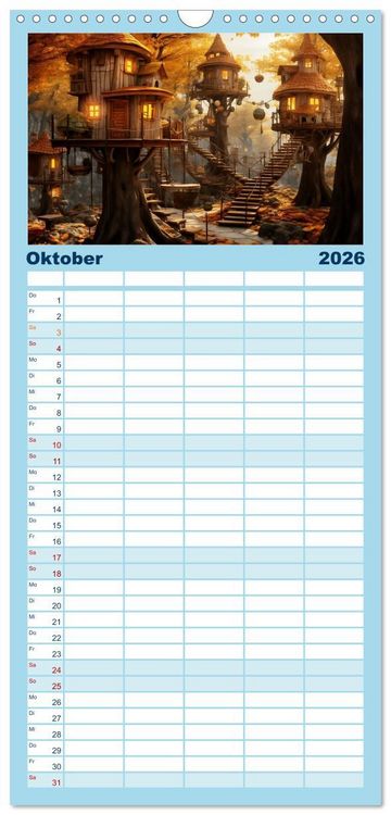 Produktbild: Familienplaner 2026 - Baumh&auml;user - Traumhafte Luftschl&ouml;sser mit 5 Spalten (Wandkalender, 21 x 45 cm) CALVENDO