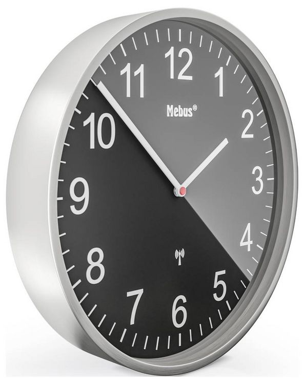 Produktbild: Mebus 19578 Funk Wanduhr 30cm Silber Leisegang-Uhrwerk