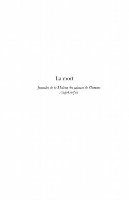 Produktbild: La mort - journees de la maison des sciences de l'homme ange