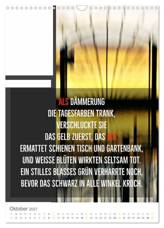 Produktbild: Tagesfarben - Poesie in Wort und Bild (Wandkalender 2027 DIN A3 hoch), CALVENDO Monatskalender