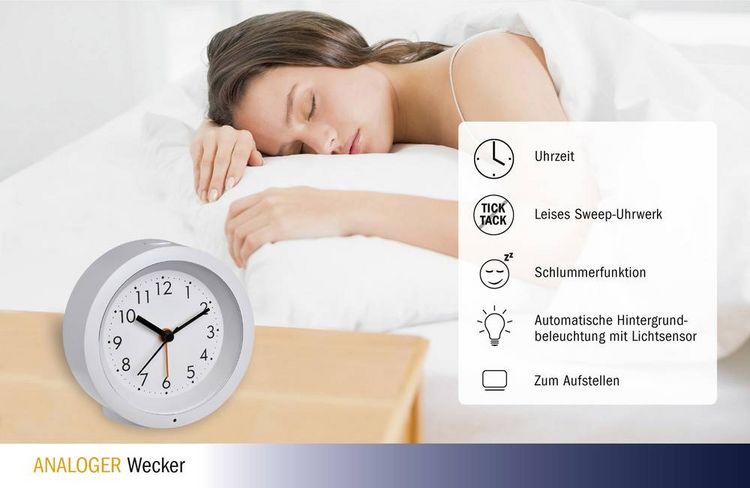 Produktbild: TFA Dostmann 60.1029.02 Quarz Wecker Wei&szlig; Alarmzeiten 1 Leisegang-Uhrwerk