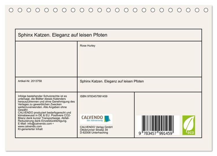 Produktbild: Sphinx Katzen. Eleganz auf leisen Pfoten (Tischkalender 2026 DIN A5 quer), CALVENDO Monatskalender