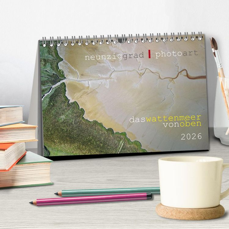 Produktbild: neunziggrad I photoart: das wattenmeer von oben (Tischkalender 2026 DIN A5 quer), CALVENDO Monatskalender