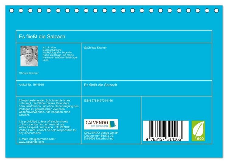 Produktbild: Es flie&szlig;t die Salzach (Tischkalender 2026 DIN A5 quer), CALVENDO Monatskalender